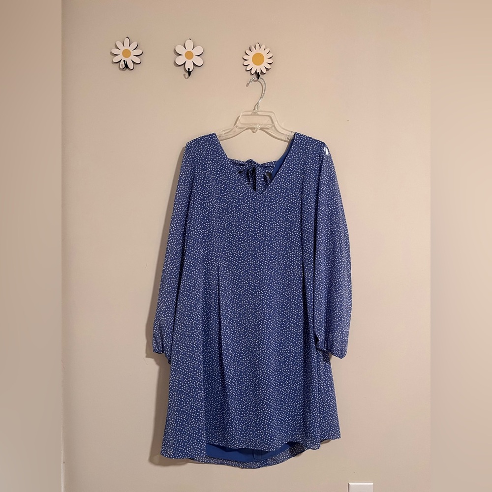 NWT INC International Concepts Blue & White Polka Dot Long Sleeve Dress Size XL